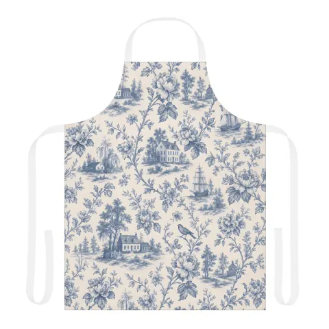 Blue Toile Cottage Pattern Apron, view 3