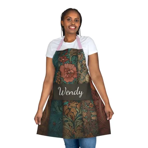 William Morris-inspired Apron: Personalized Dark Floral Kitchen Apron, view 2