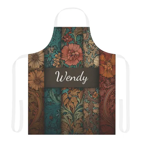 William Morris-inspired Apron: Personalized Dark Floral Kitchen Apron, view 3