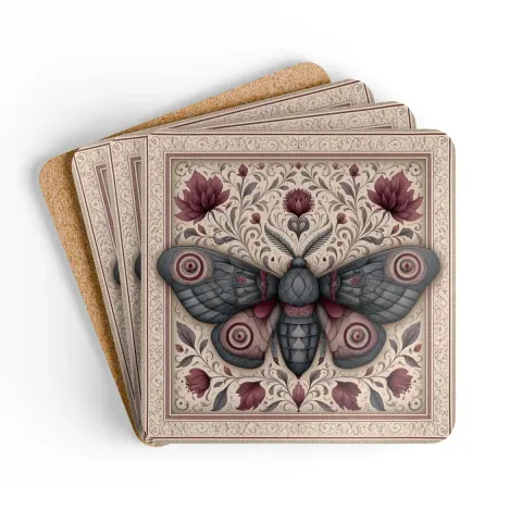 Vintage Moth Artwork Cork Coaster