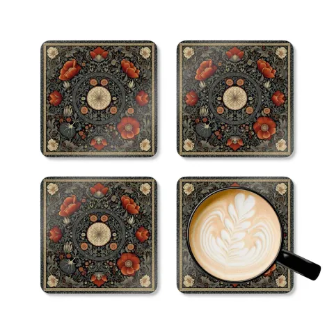 William Morris Style Floral Mandala Cork Coaster, view 2
