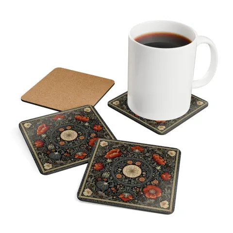 William Morris Style Floral Mandala Cork Coaster, view 3