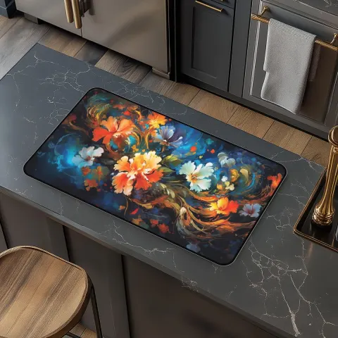 Abstract Japanese Floral Countertop Mat