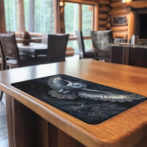 Countertop Mat with Celestial Blue Gray Owl Counter Mat, view 2