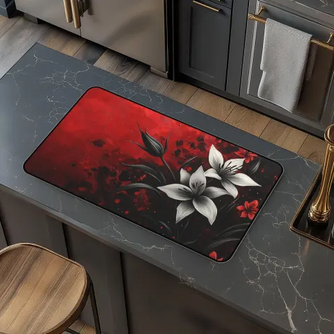 Gothic Spider Lilies Countertop Mat: Unique Coffee Bar Decor Counter Mat