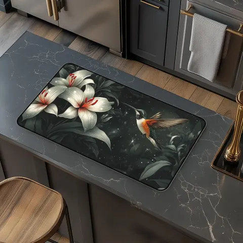 Hummingbird in the Lilies Countertop Mat