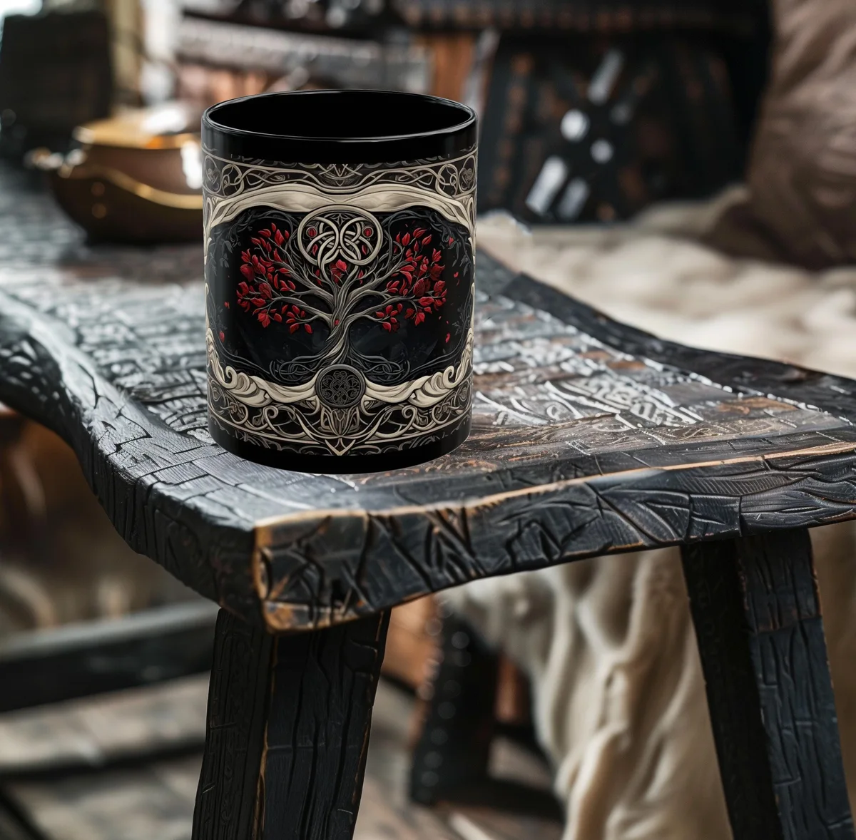 Celtic Tapestry with Crimson Blossoms Art Fantasy Mug