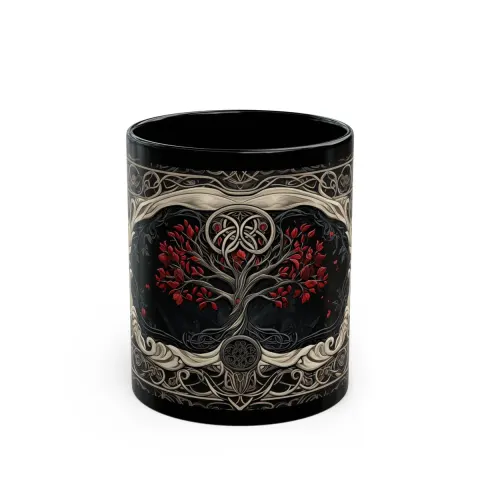 Celtic Tapestry with Crimson Blossoms Art Fantasy Mug, view 2