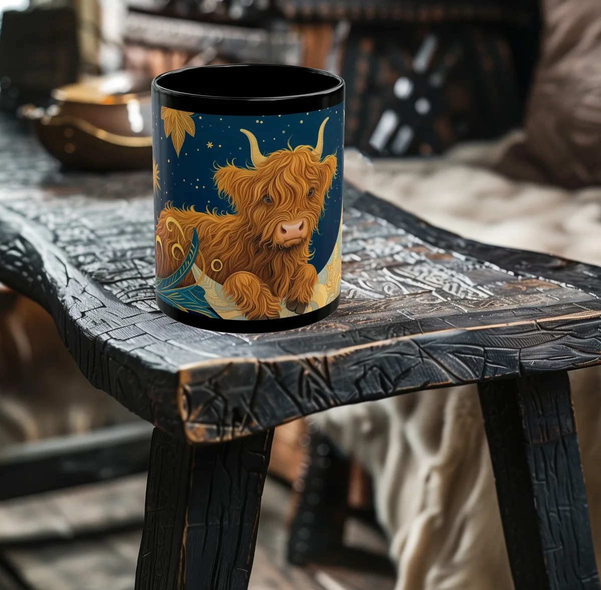 Baby Highland Cow on the Moon Mug