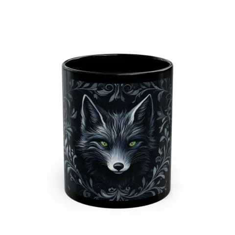 Dark Midnight Black Fox Mug, view 2