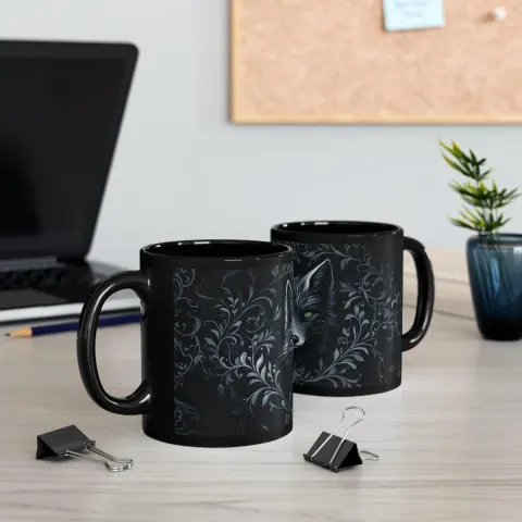 Dark Midnight Black Fox Mug, view 3