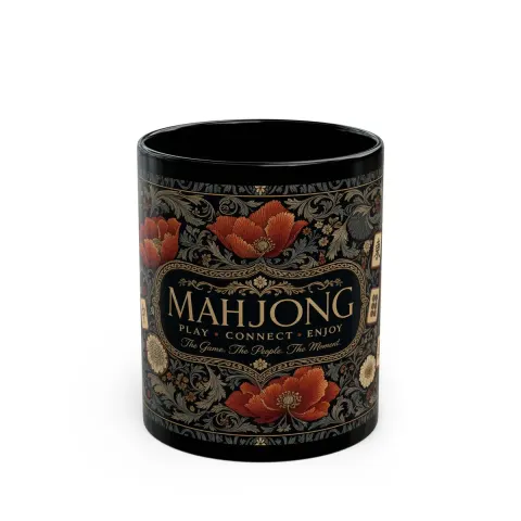 Dark William Morris Style Mahjong Floral Pattern Mug, view 2