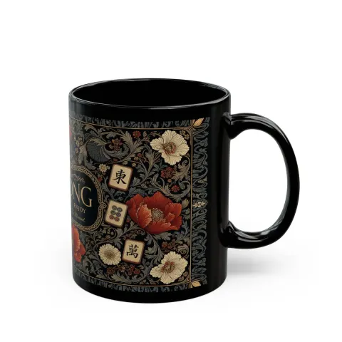 Dark William Morris Style Mahjong Floral Pattern Mug, view 3