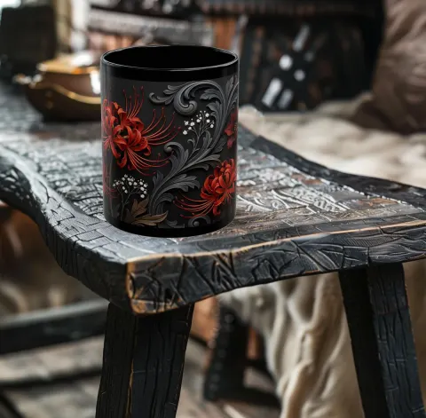 Dark Floral Coffee Mug Featuring Gothic Spider Lilies Art