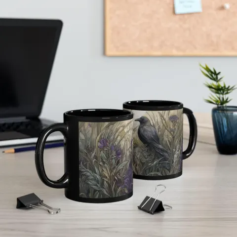 Enchanted Crow and Wildflowers Mug, view 3