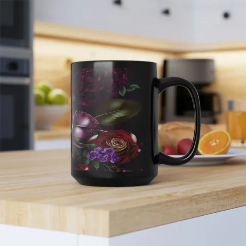 Gothic Purple and Burgundy Rose Coffee Mug, view 2