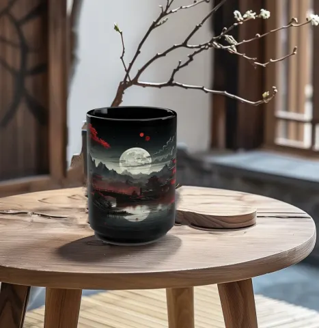 Japanese Full Moon Black and Red Art Mug