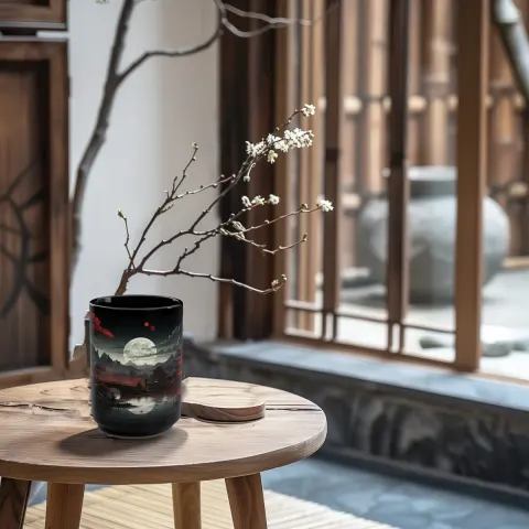 Japanese Full Moon Black and Red Art Mug, view 2