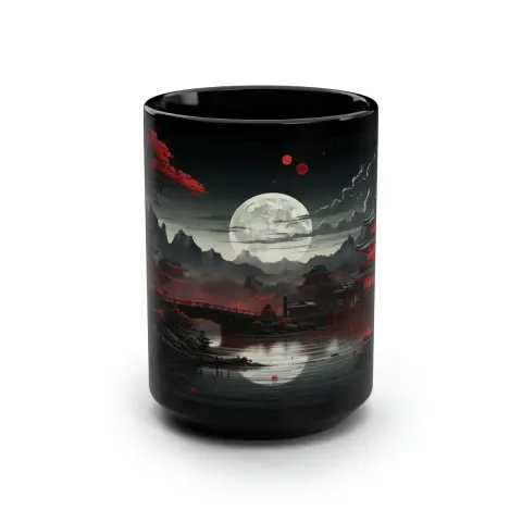 Japanese Full Moon Black and Red Art Mug, view 3