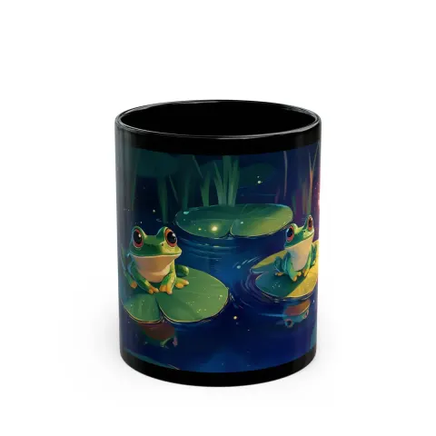 Kawaii Frogs on Lilypads at Night Mug, view 2