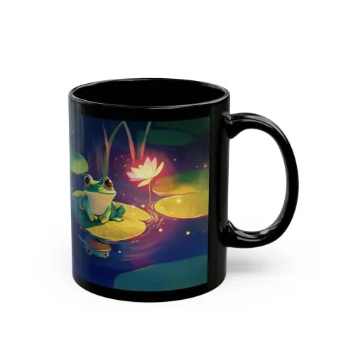 Kawaii Frogs on Lilypads at Night Mug, view 3