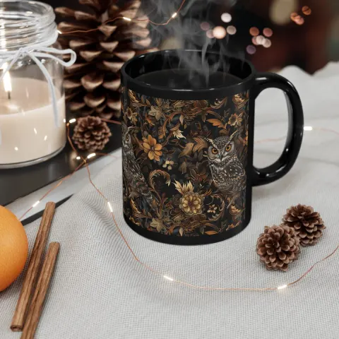 Medieval Floral Owl Mug