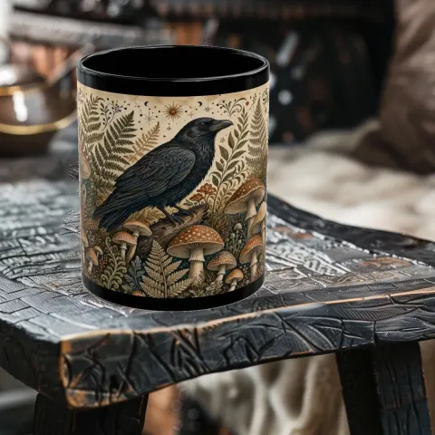 Medieval Mushroom Crow Mug