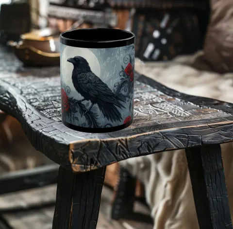 Moonlit Raven and Roses Mug