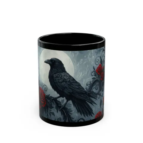 Moonlit Raven and Roses Mug, view 2
