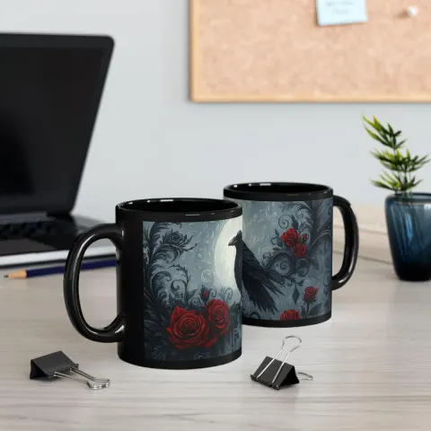 Moonlit Raven and Roses Mug, view 3