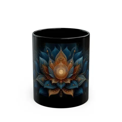 Mystic Blue Lotus Coffee Mug: Gold Ceramic Fantasy Cup, view 2