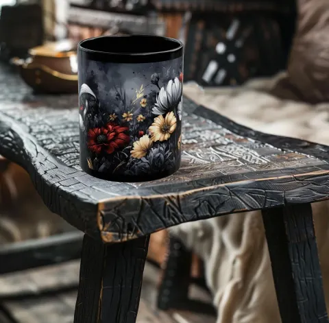 Mystic Dark Wildflowers and Mushrooms Mug