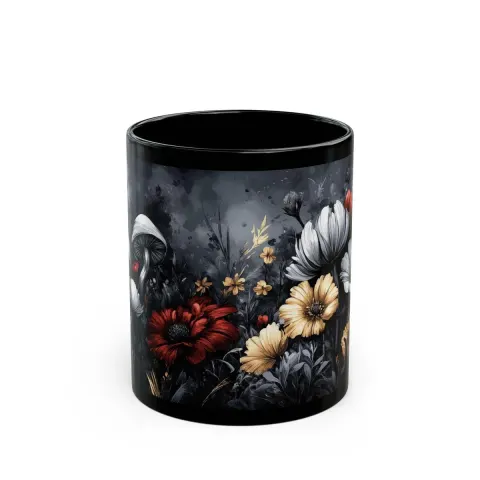 Mystic Dark Wildflowers and Mushrooms Mug, view 2