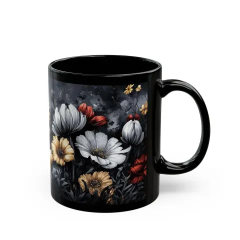 Mystic Dark Wildflowers and Mushrooms Mug, view 3