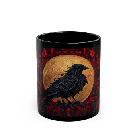 Ornate Raven and Golden Moon Mug, view 2