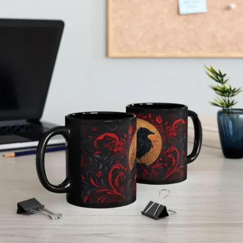 Ornate Raven and Golden Moon Mug, view 3