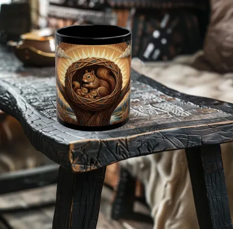Squirrel Nest Woodland Art Coffee Mug