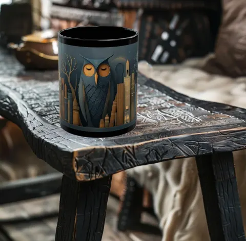 Whimsical Bookish Owl Coffee Drinking Cup Mug