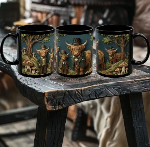Whimsical Victorian Highland Cows Coffee Mug