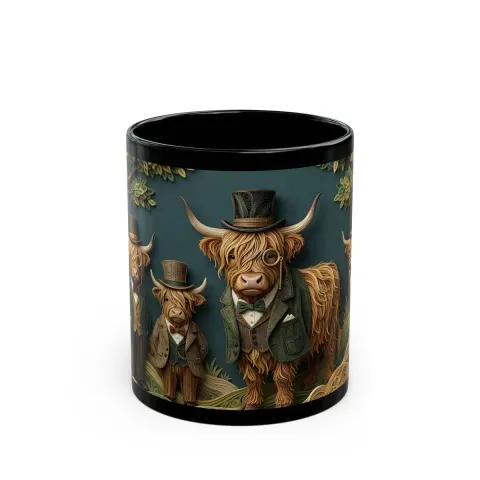 Whimsical Victorian Highland Cows Coffee Mug, view 2