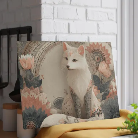 Arctic Fox Cutting Board: Boho Floral Glass Charcuterie Board, view 2