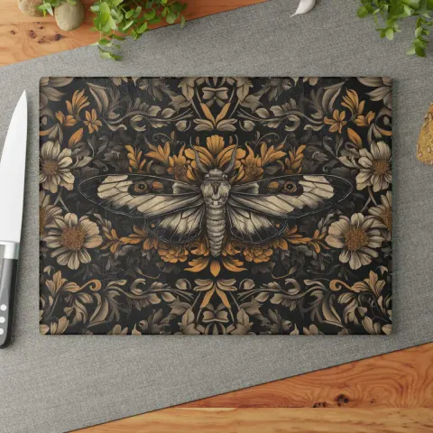 Art Nouveau Floral Moth Glass Cutting Board, view 2