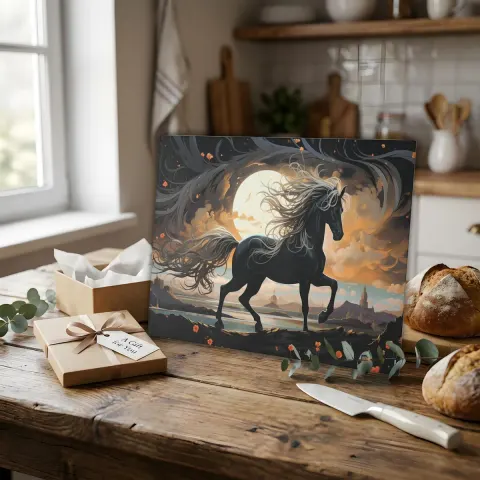 Black Stallion Tempered Glass Cutting Board: Horse Kitchen Decor, view 2