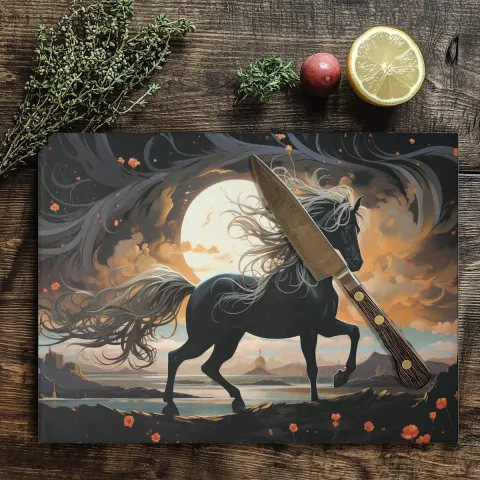 Black Stallion Tempered Glass Cutting Board: Horse Kitchen Decor, view 3