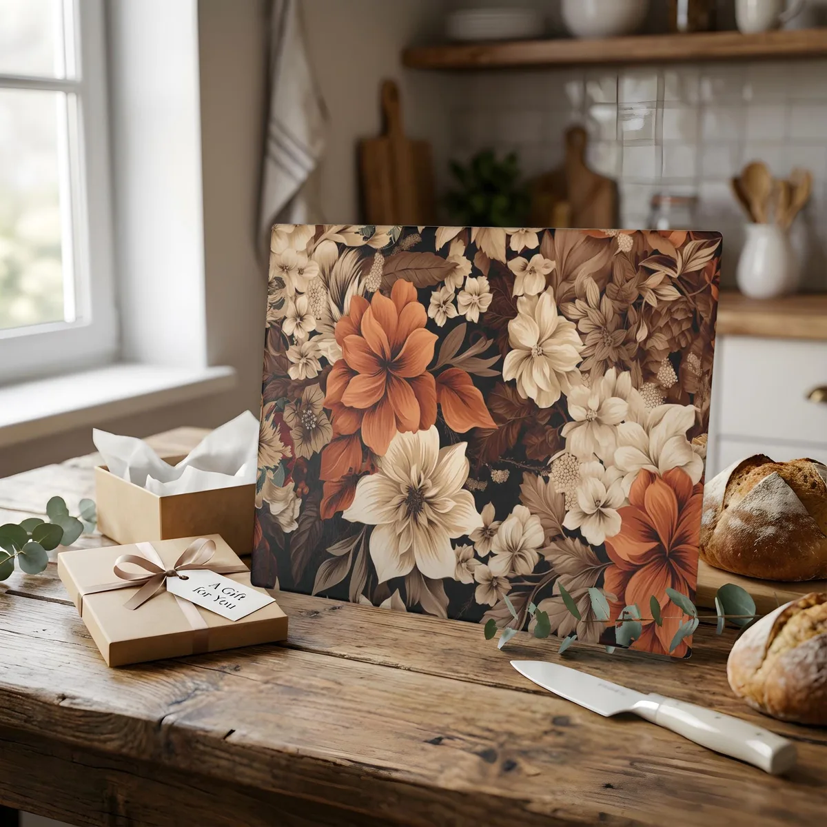 Boho Earth Tone Old World Floral Cutting Board