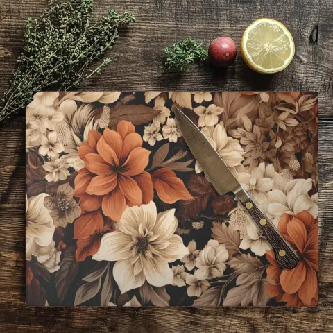 Boho Earth Tone Old World Floral Cutting Board, view 2
