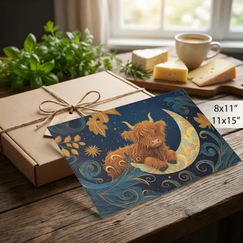 Baby Highland Cow on the Moon Glass Cutting Board