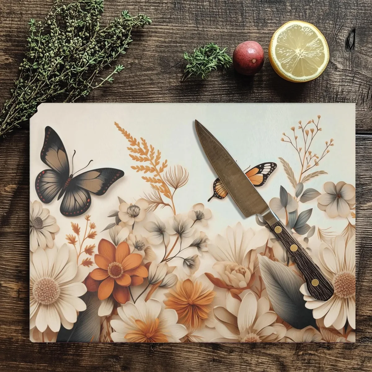 Earth Tone Flowers & Butterflies Cutting Board