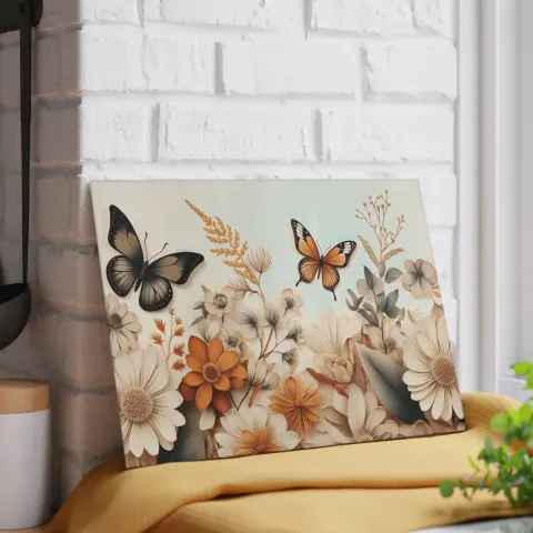 Earth Tone Flowers & Butterflies Cutting Board, view 3