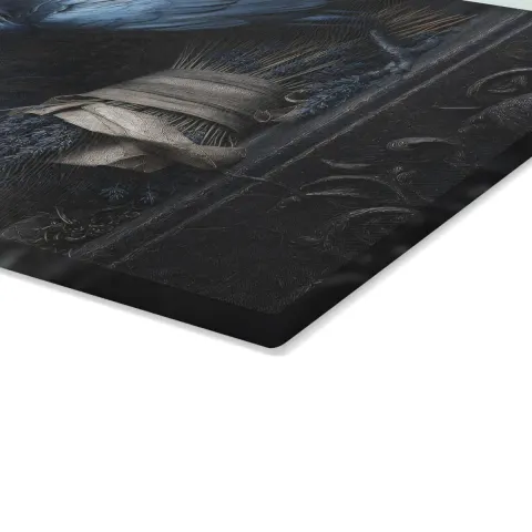 Dark Victorian Crow with Lavender Bundles Glass Cutting Board, view 3